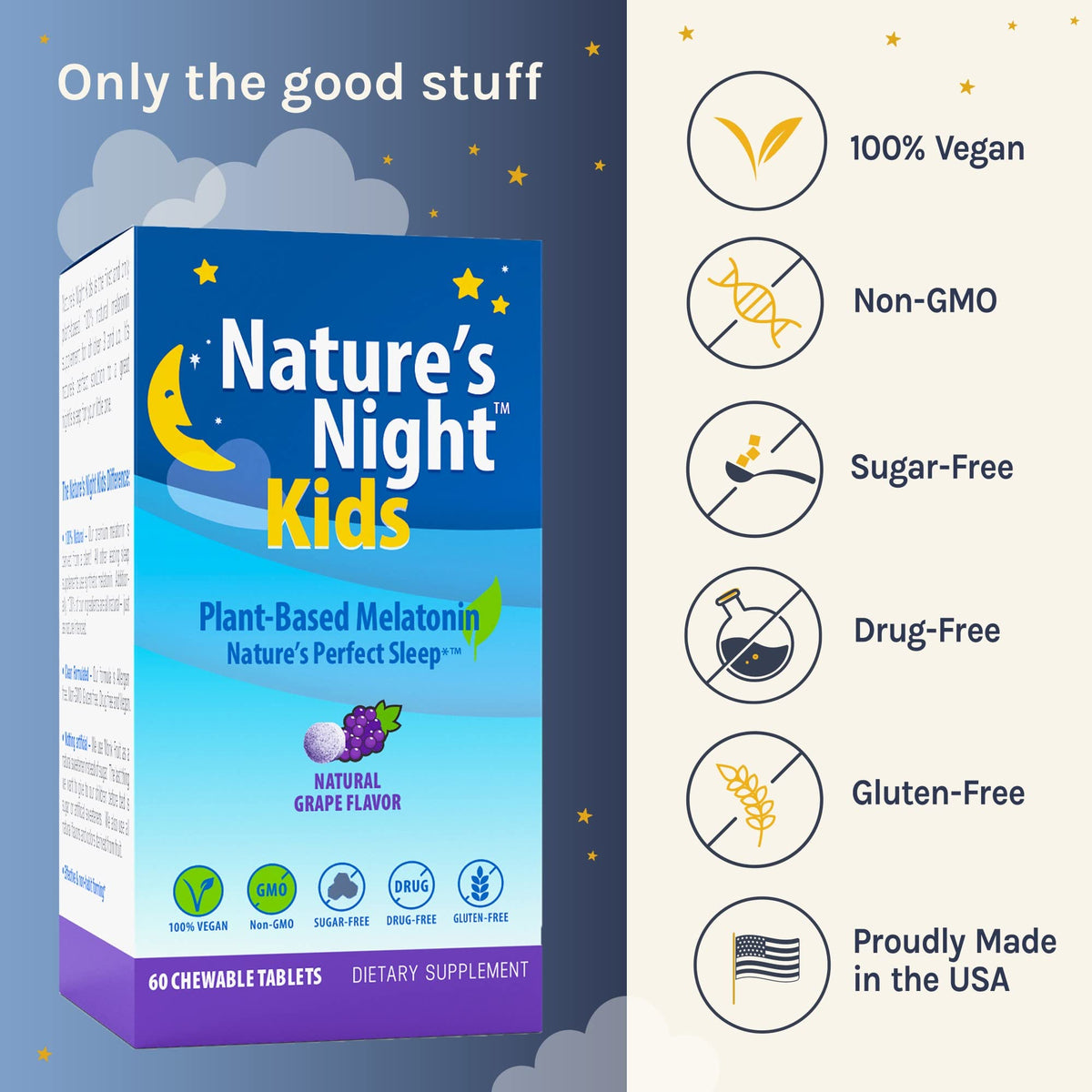 Nature's Night Kids Plant Based Melatonin 1mg Chewable Tablets - 60 Count - image 3