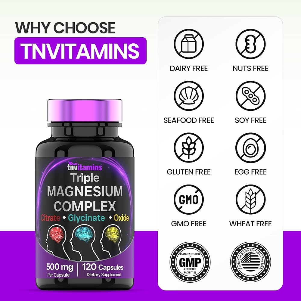 TNVitamins Triple Magnesium Complex 500mg - 120 Capsules - image 6
