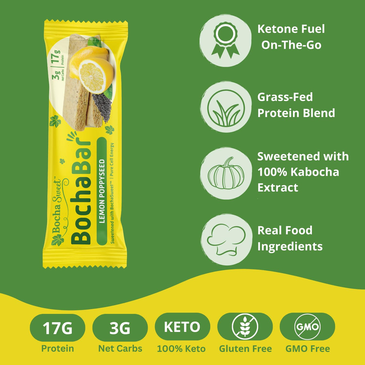 BOCHA SWEET Keto Protein Bar Lemon Poppyseed - 12 Count - image 5