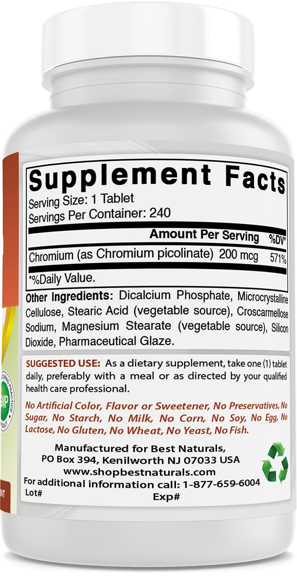 Best Naturals Chromium Picolinate 200 mcg - 720 Tablets - image 6