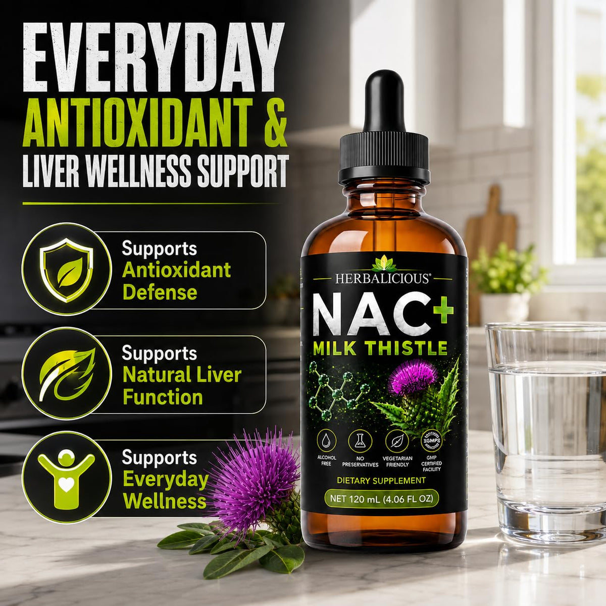 HERBALICIOUS Milk Thistle Extract with NAC Liver Support - 4 Fl Oz - image 2