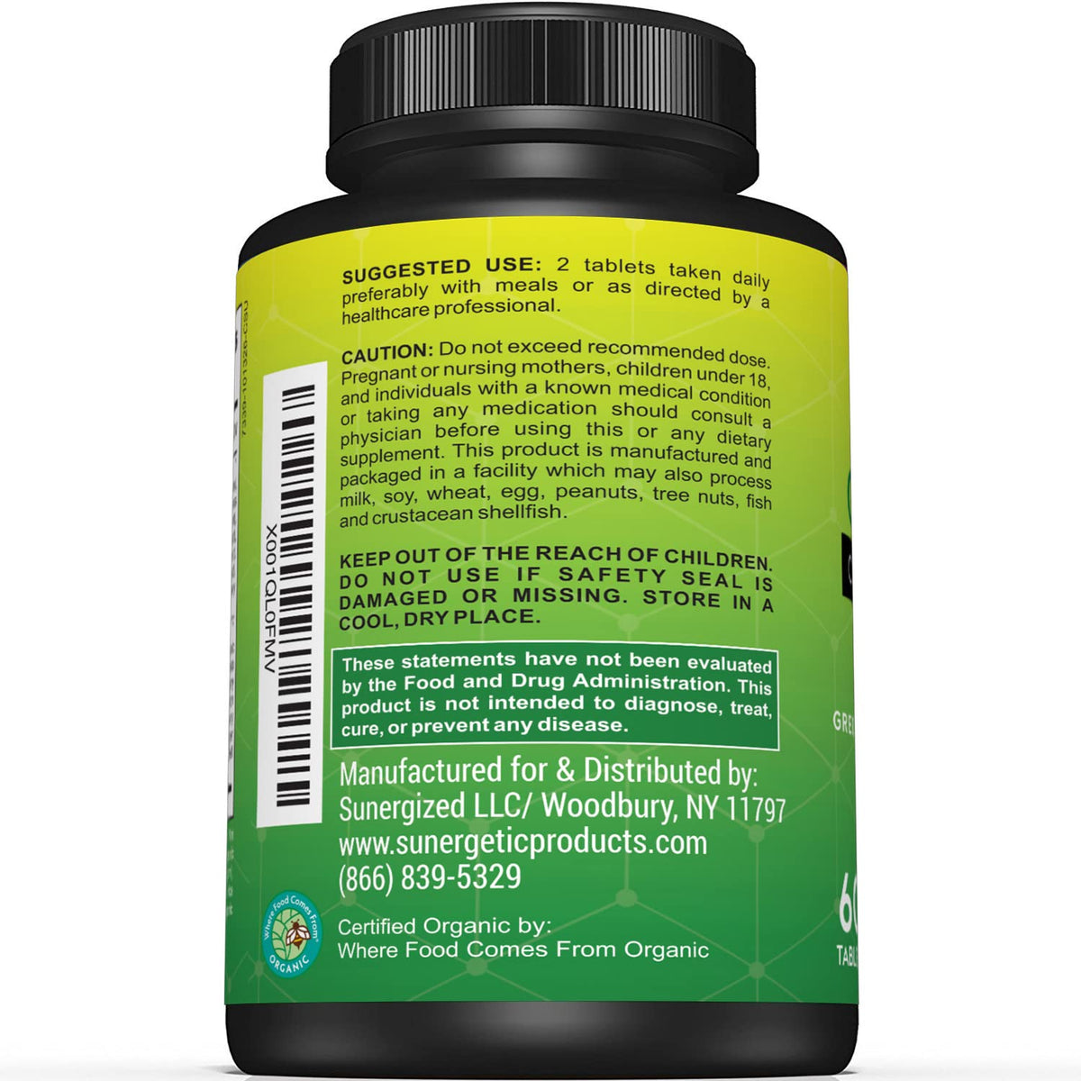 Sunergetic Premium USDA Organic Greens Superfood Tablets - 60 Tablets - image 3