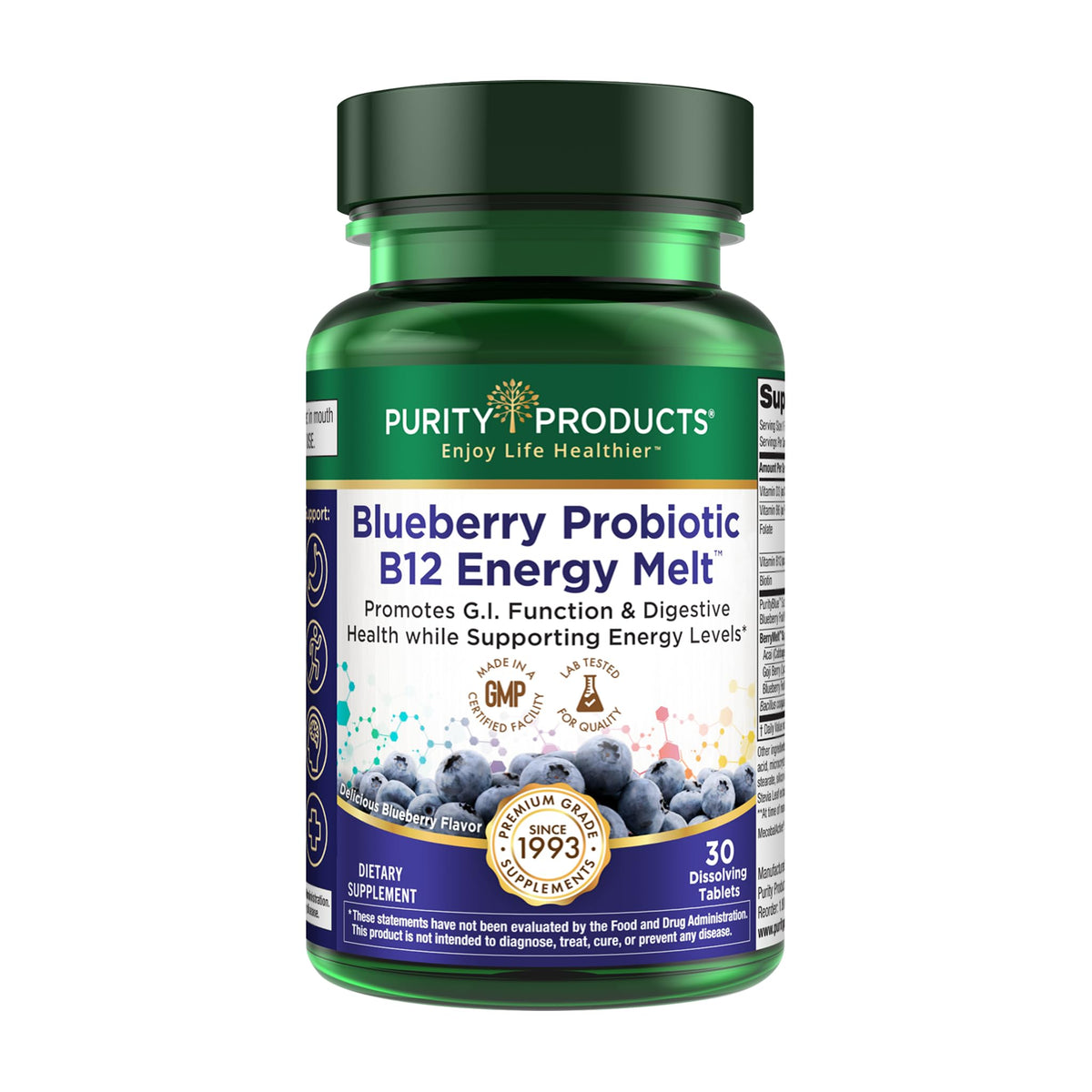 Purity Products Blueberry Probiotic B12 Energy Melt - 30 Count
