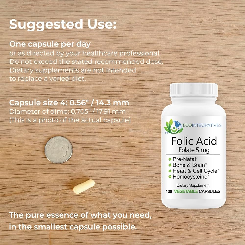 EcoIntegratives Folic Acid Folate 5mg - 100 Vegetable Capsules - image 3