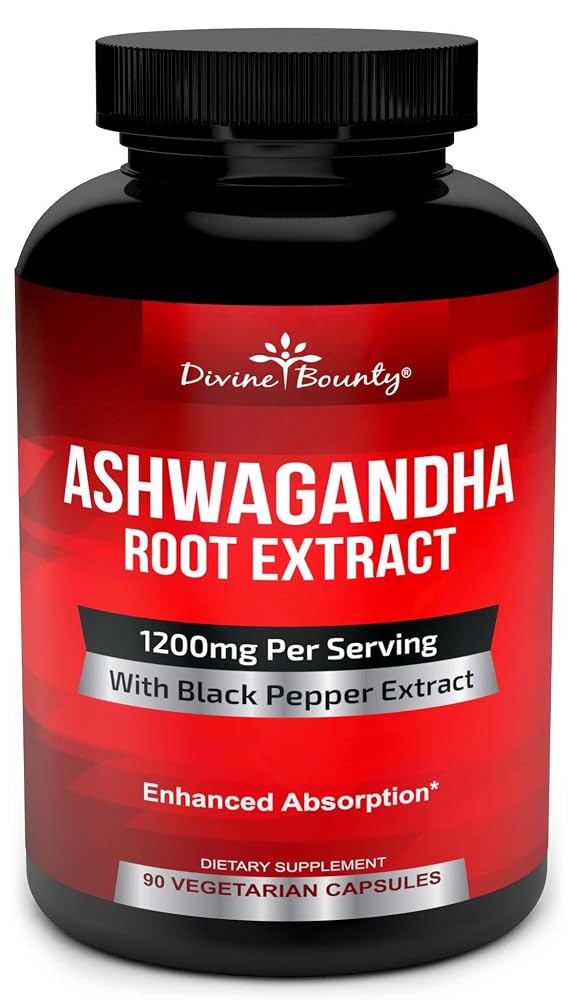 Divine Bounty Ashwagandha Capsules 1200mg with Black Pepper - 90 Capsules