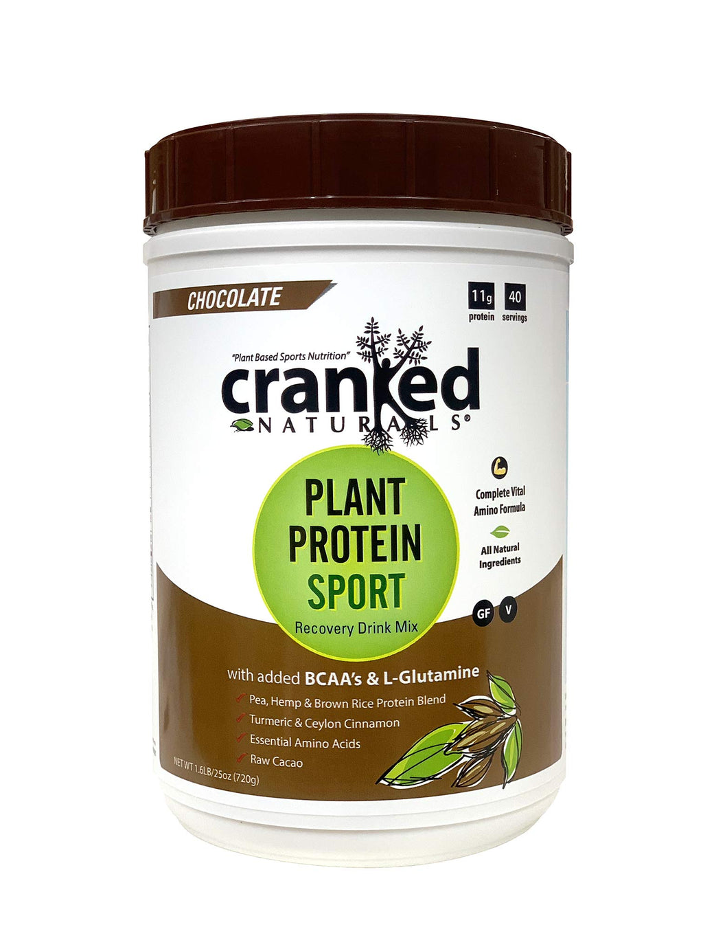 Cranked Naturals Chocolate Plant Protein Sport Recovery Drink Mix - 40 Servings