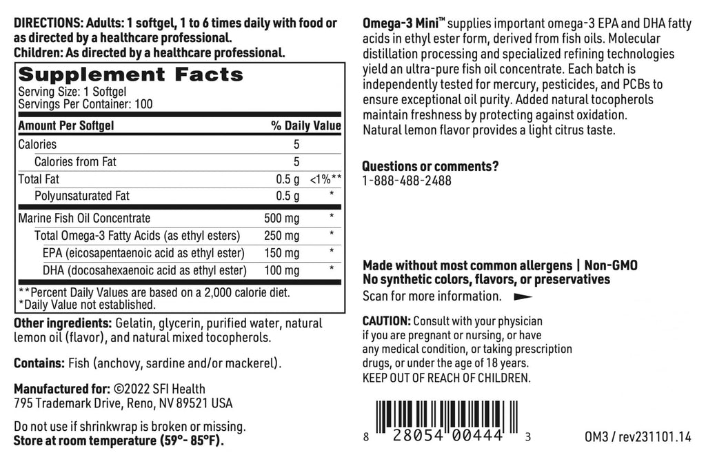 Klaire Labs Omega-3 Mini Fish Oil 150mg EPA/100mg DHA - 100 Softgels - image 5