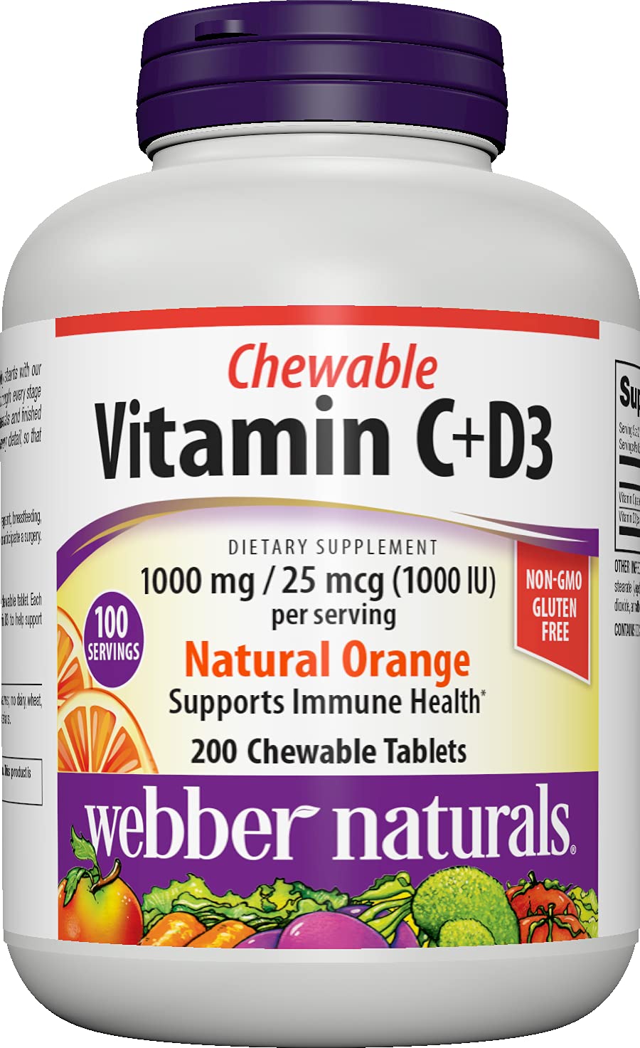 Webber Naturals Chewable Vitamin C 1000mg + D - 200 Tablets