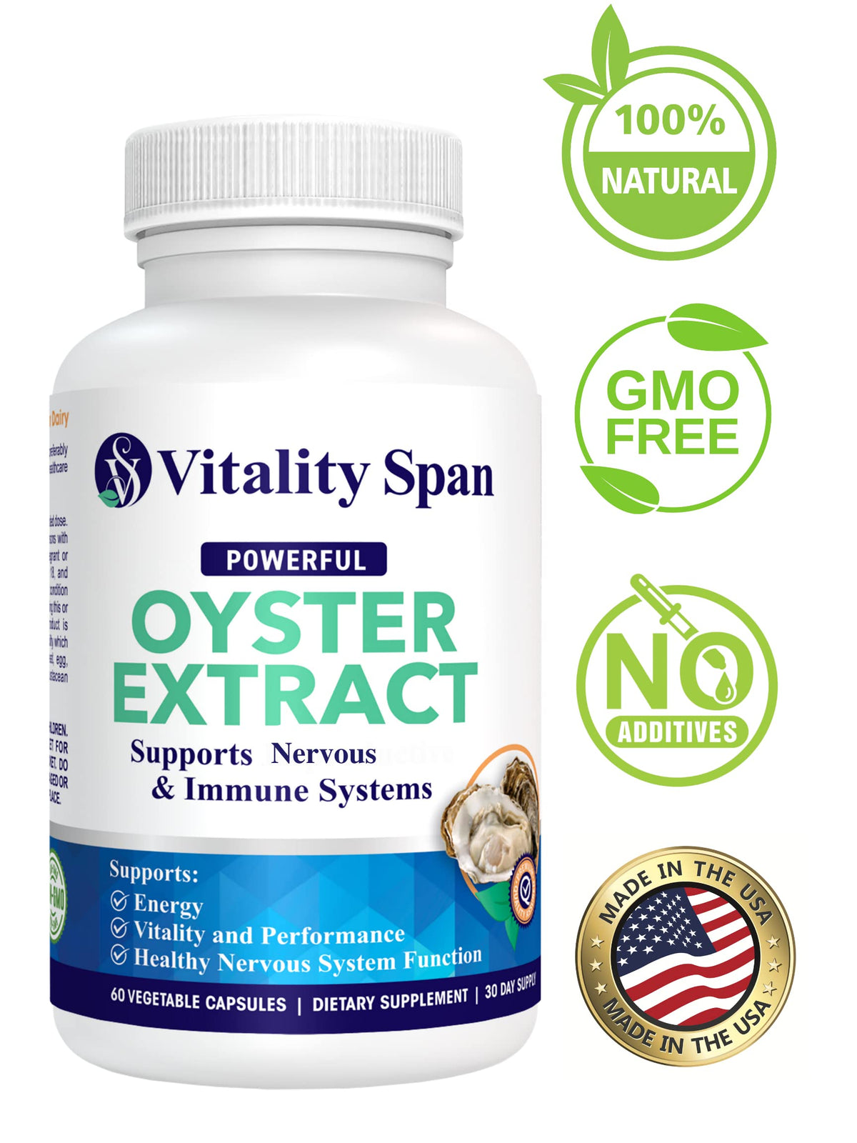 Vitality Span Oyster Extract 1000mg - 60 Vegetarian Capsules - image 2