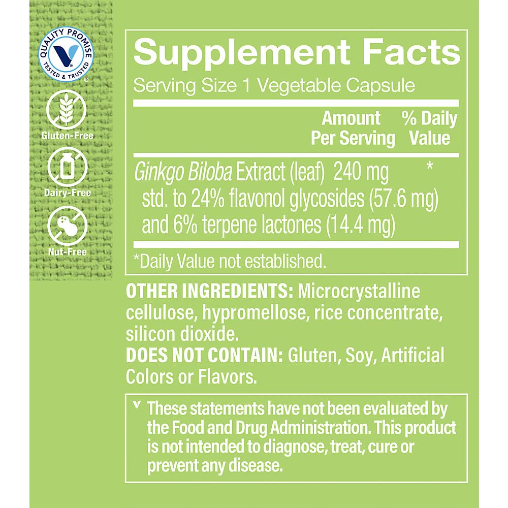 The Vitamin Shoppe Ginkgo Biloba 240 MG Memory Support - 120 Vegetarian Capsules - image 2
