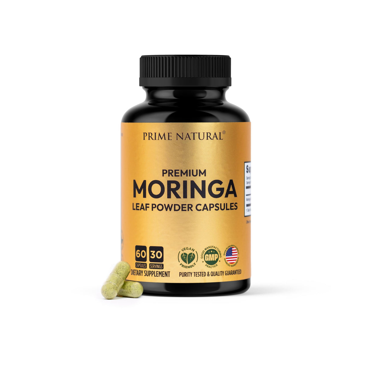 PRIME NATURAL Moringa Powder Capsules Energy & Immune Support - 60 Count