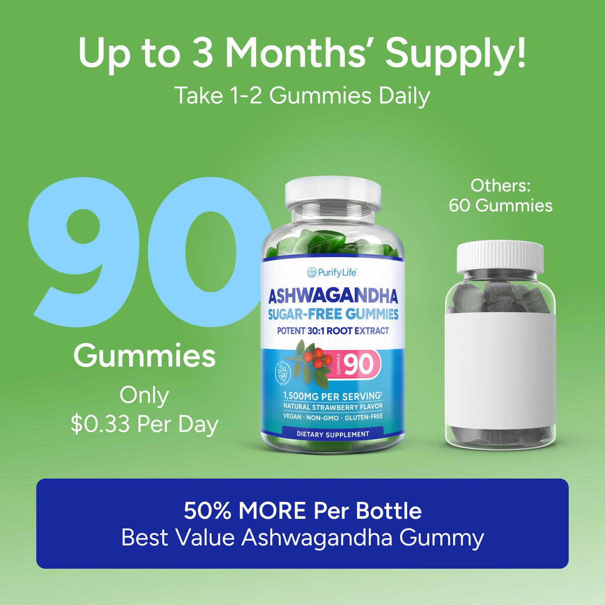 Purify Life Ashwagandha Gummies Sugar-Free for Stress & Sleep - 90ct - image 4