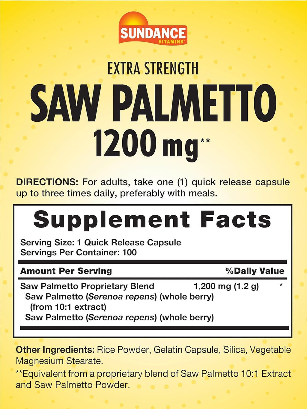 Sundance Vitamins Saw Palmetto 1200 mg - 2 Softgels - image 2