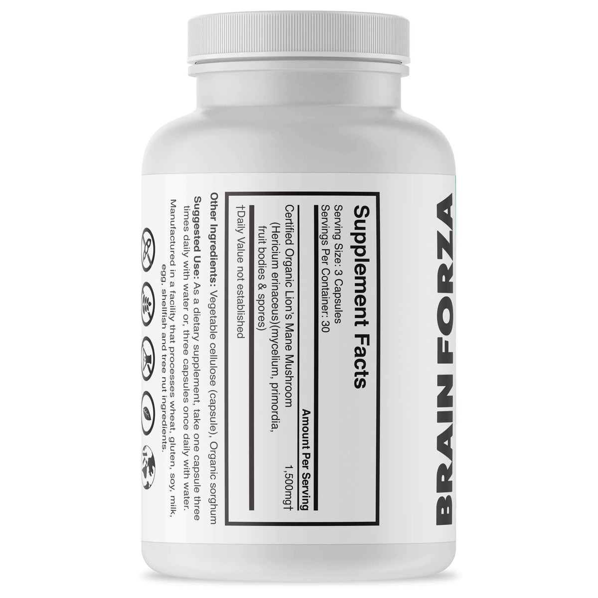 Brain Forza Organic Lion's Mane Mushroom Capsules - 90 Count - image 2