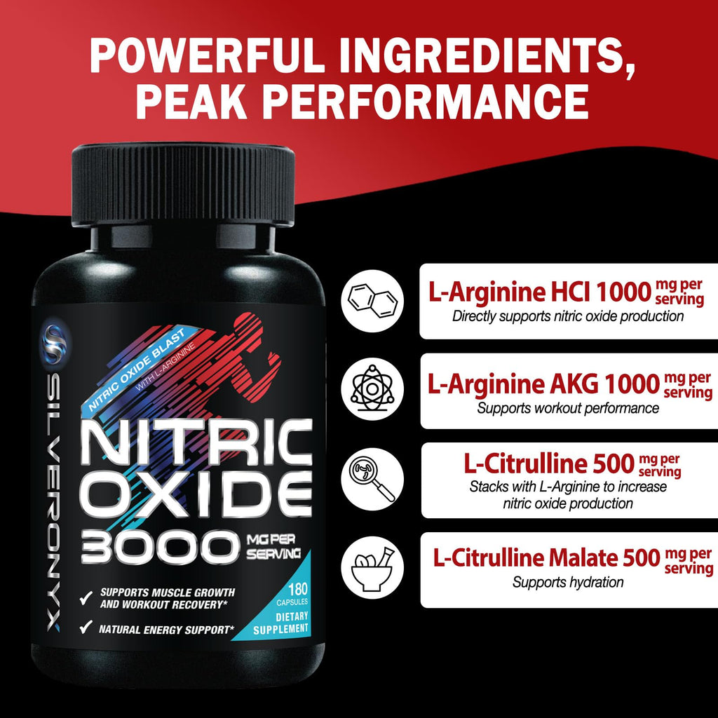 SILVERONYX Nitric Oxide Supplement 3000mg Blend - 3X Strength