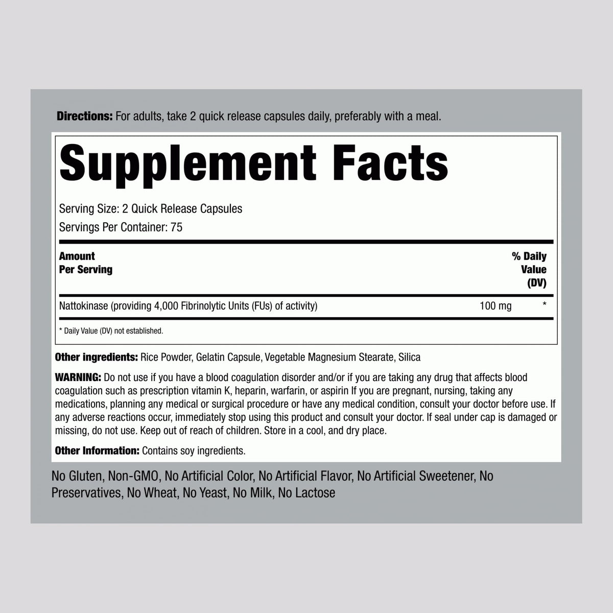 Piping Rock Nattokinase Supplement 100mg - 150 Capsules - image 2