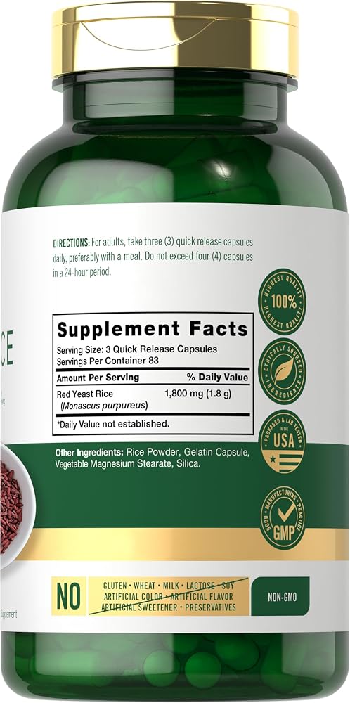 Carlyle Red Yeast Rice Supplement 1800 mg - 250 Capsules - image 2