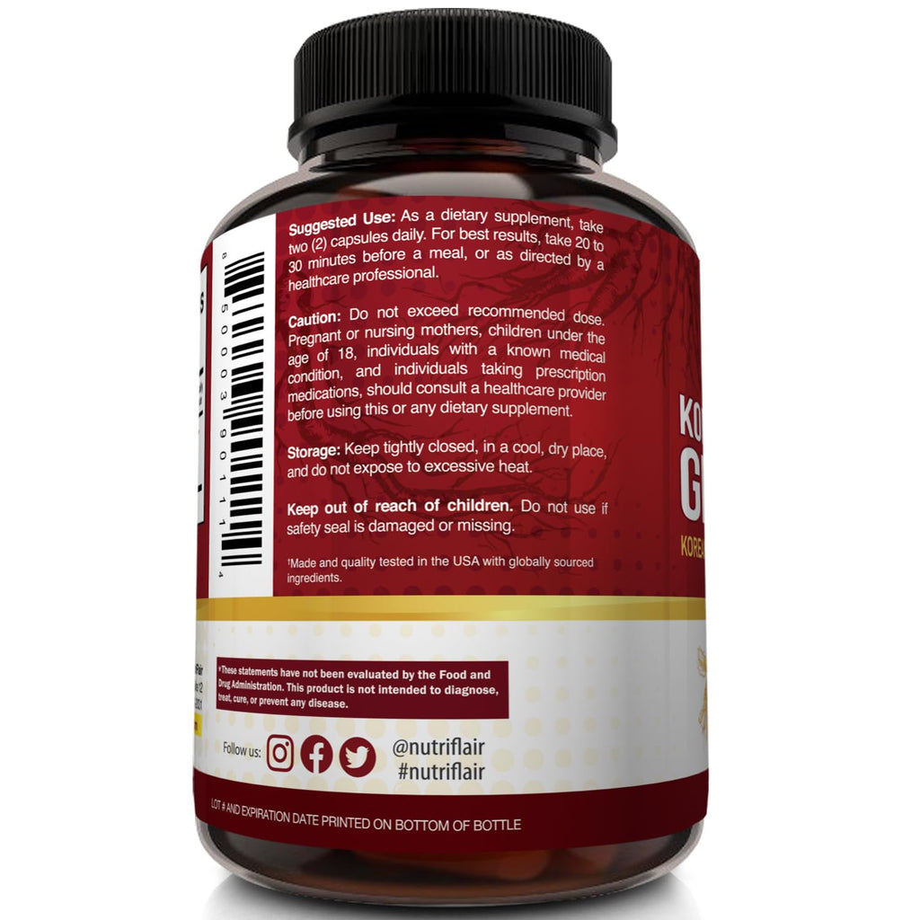 NutriFlair Korean Red Panax Ginseng 1600mg Energy & Focus - 120 Capsules - image 7