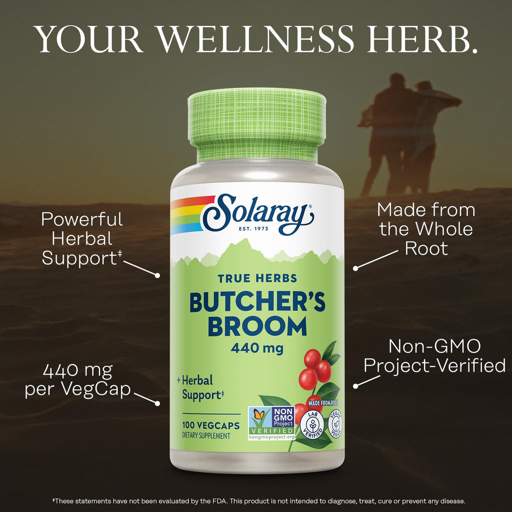 SOLARAY True Herbs Butcher's Broom 440mg - 100 Vegetarian Capsules - image 3