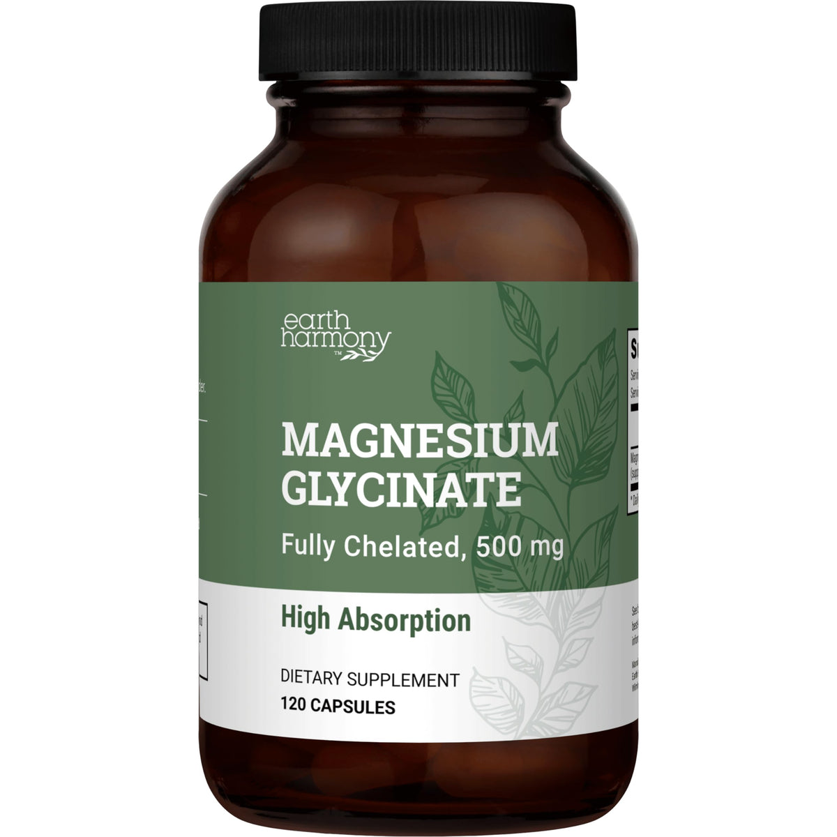 Earth Harmony Naturals Magnesium Glycinate 500mg for Sleep - 120 Capsules