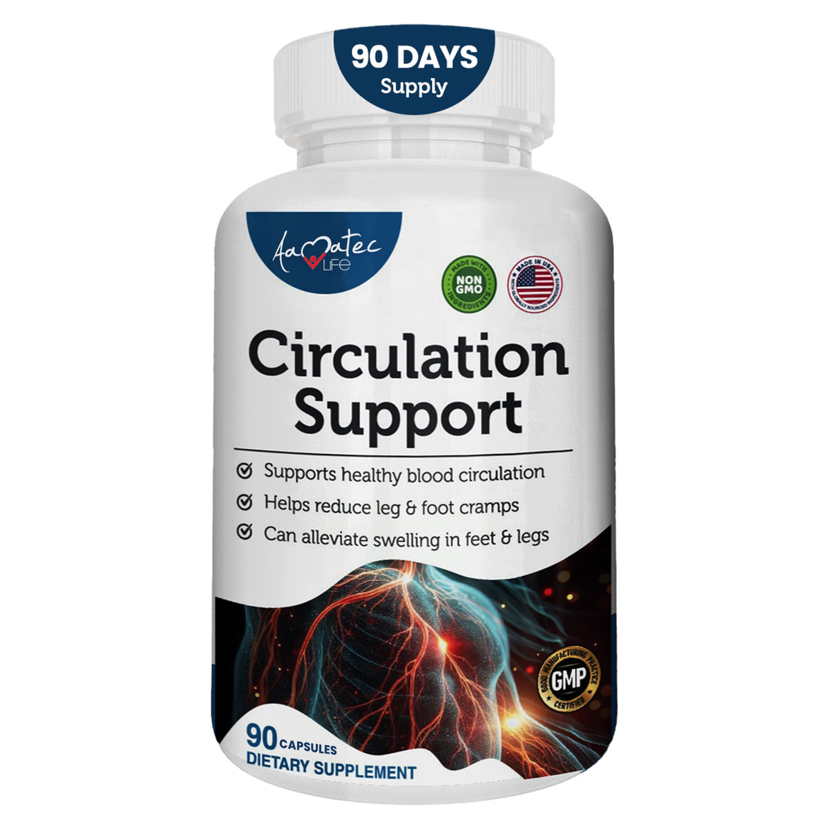 AAMATEC LIFE Blood Circulation Support L-Arginine & Hawthorn - 90 Capsules