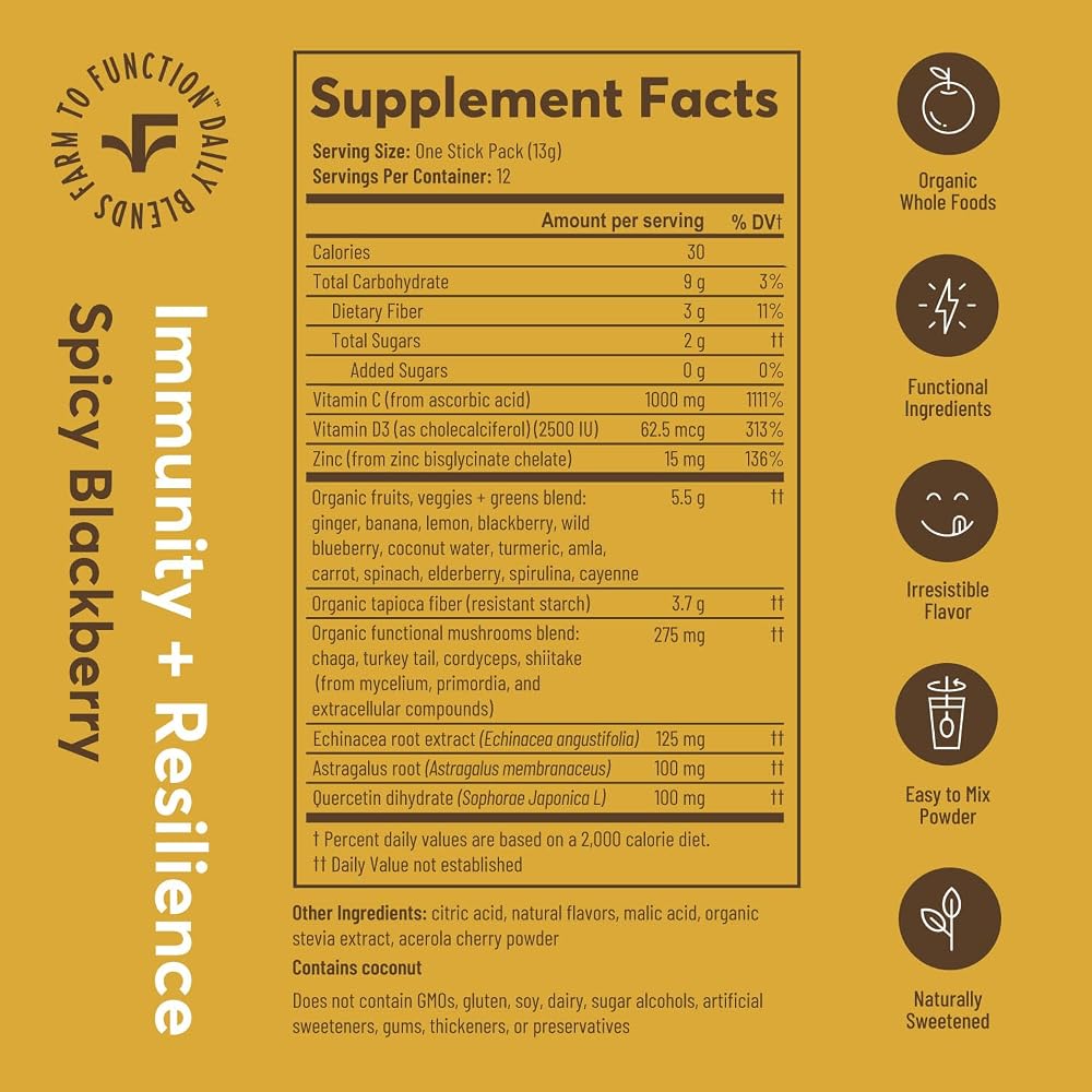 Farmana Immunity + Resilience Daily Immune Support Drink Mix - 12 Stick Packs - image 2