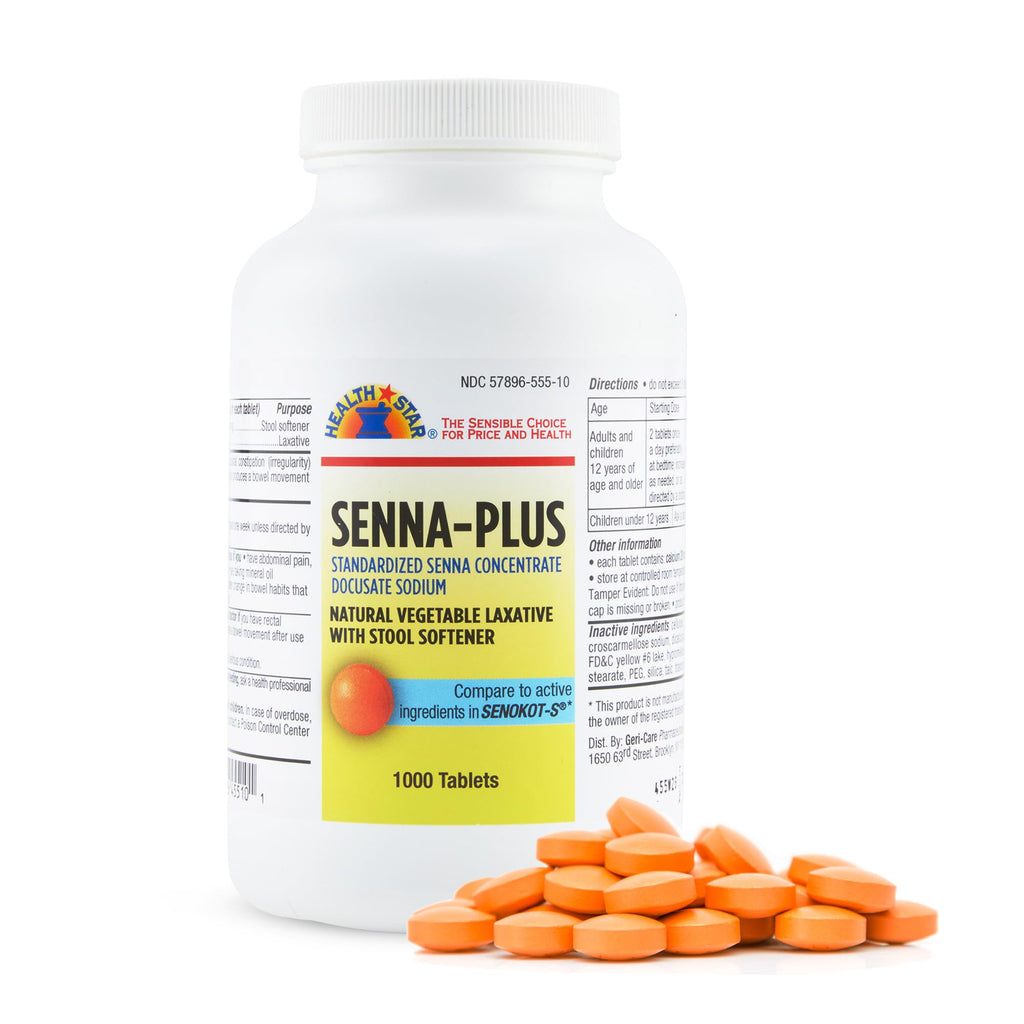 Health Star Senna Plus Laxative Tablets 50mg/8.6mg - 1000 Tablets