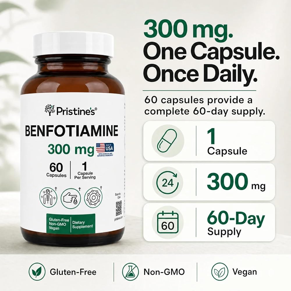 PRISTINE'S Benfotiamine 300mg Vitamin B1 Capsules - 60 Count - image 5