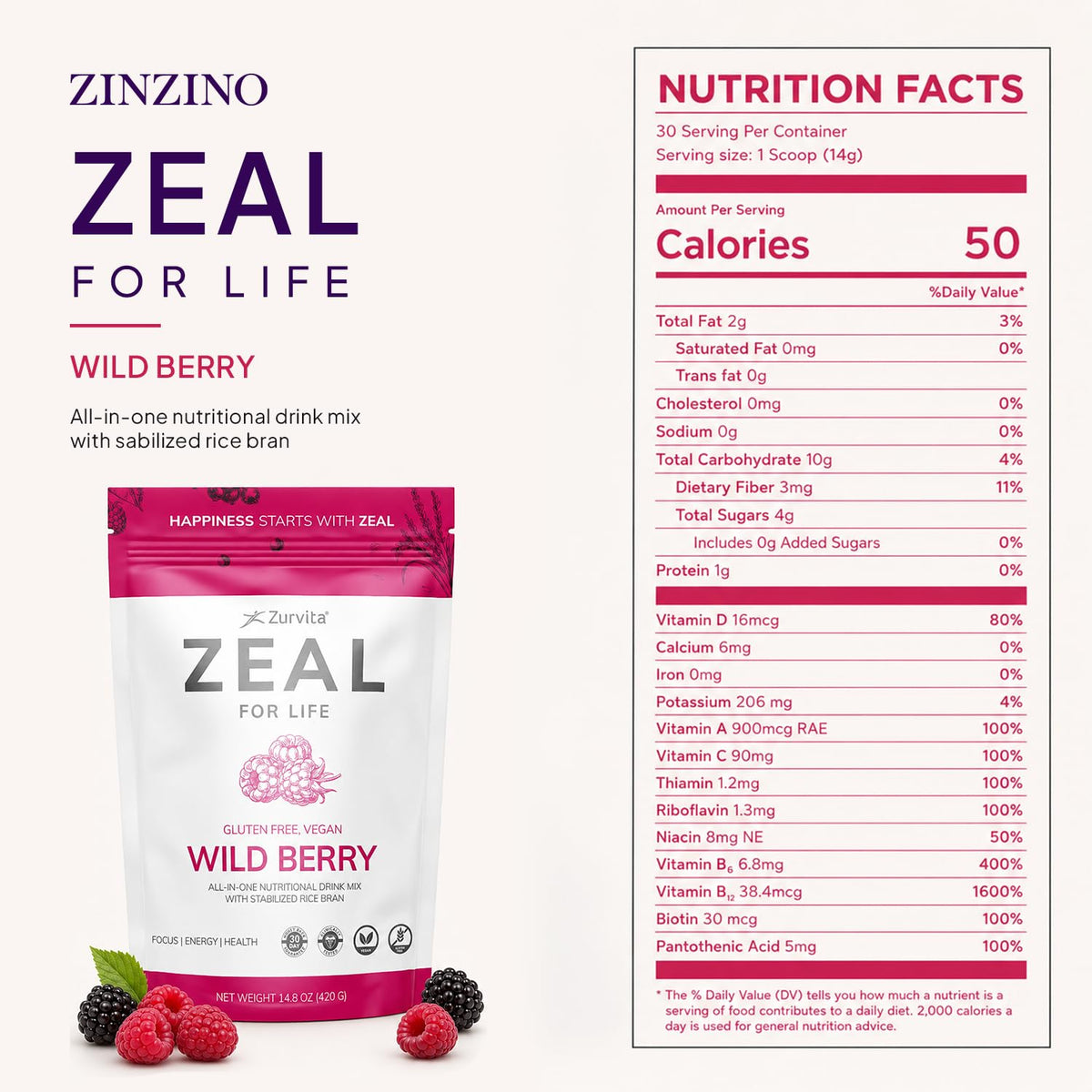 Zurvita Zeal for Life Wild Berry Wellness Drink Mix - 420g - image 2