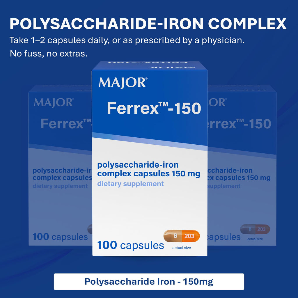 MAJOR Ferrex-150 Polysaccharide-Iron Complex - 100 Capsules - image 4