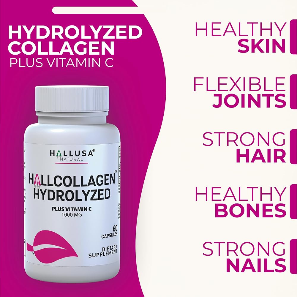Hallusa Natural Hydrolyzed Collagen 1000mg with Vitamin C - 60 Capsules - image 7