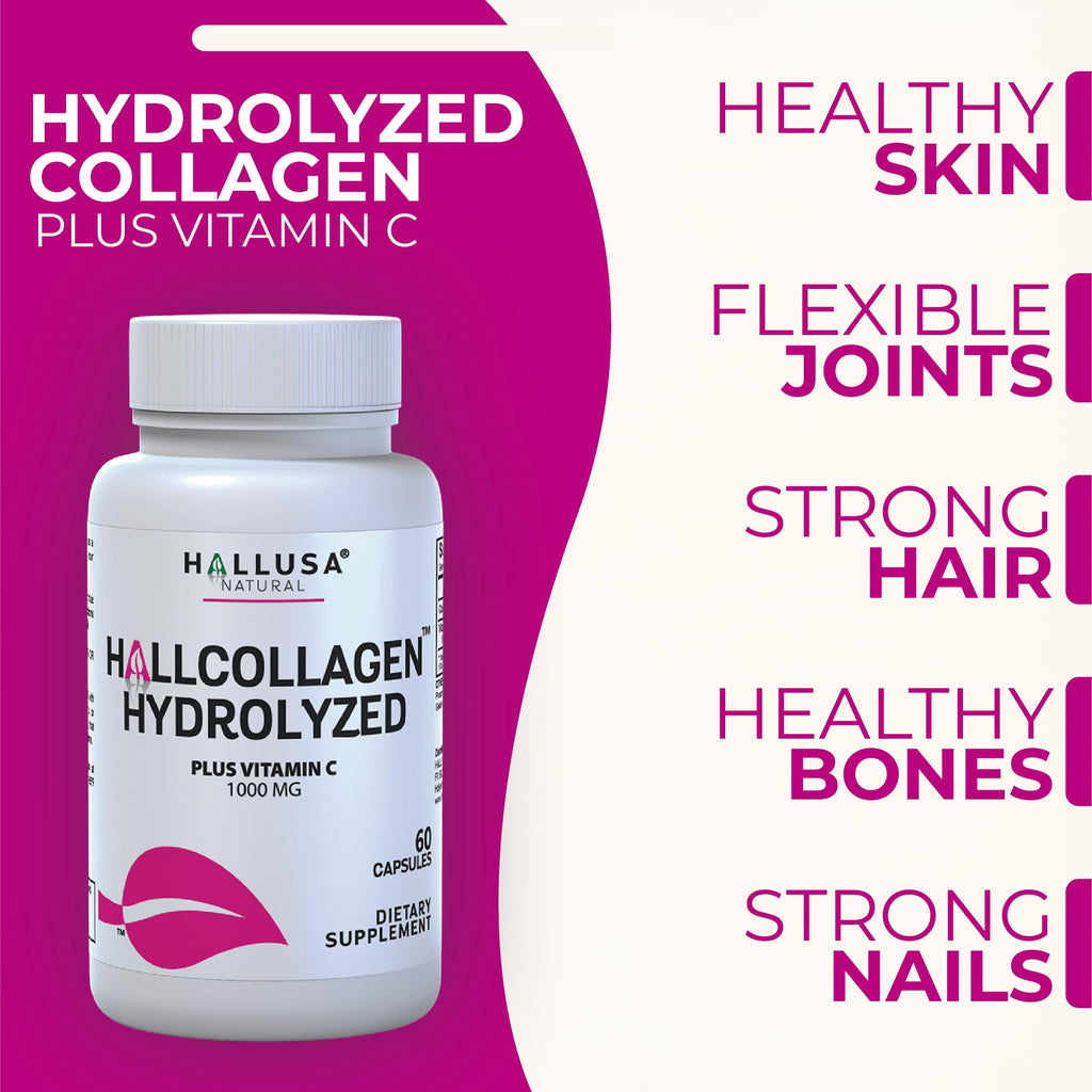 Hallusa Natural Hydrolyzed Collagen 1000mg with Vitamin C - 60 Capsules - image 7