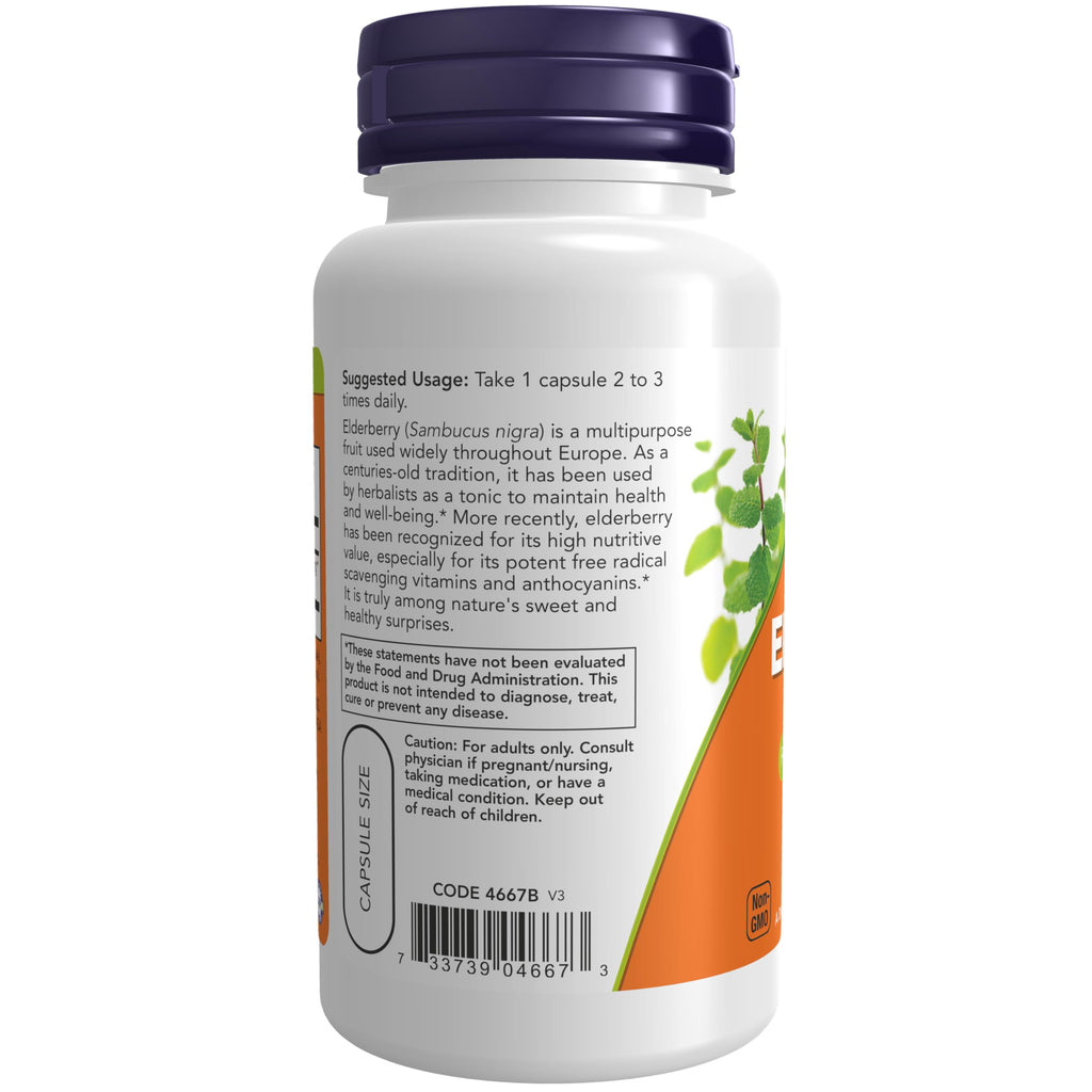 NOW Elderberry 500 mg - 60 Vegetarian Capsules - image 3