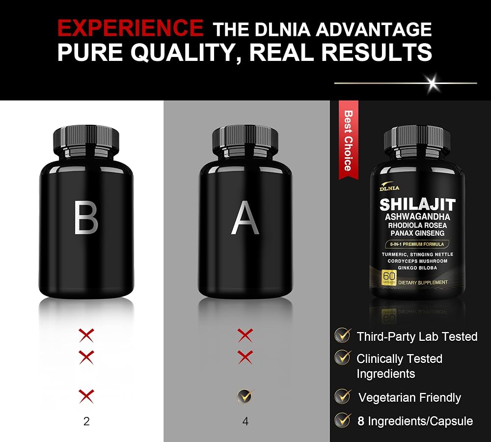 DLNIA 8-in-1 Shilajit with Ashwagandha & Ginseng - 60 Capsules - image 4