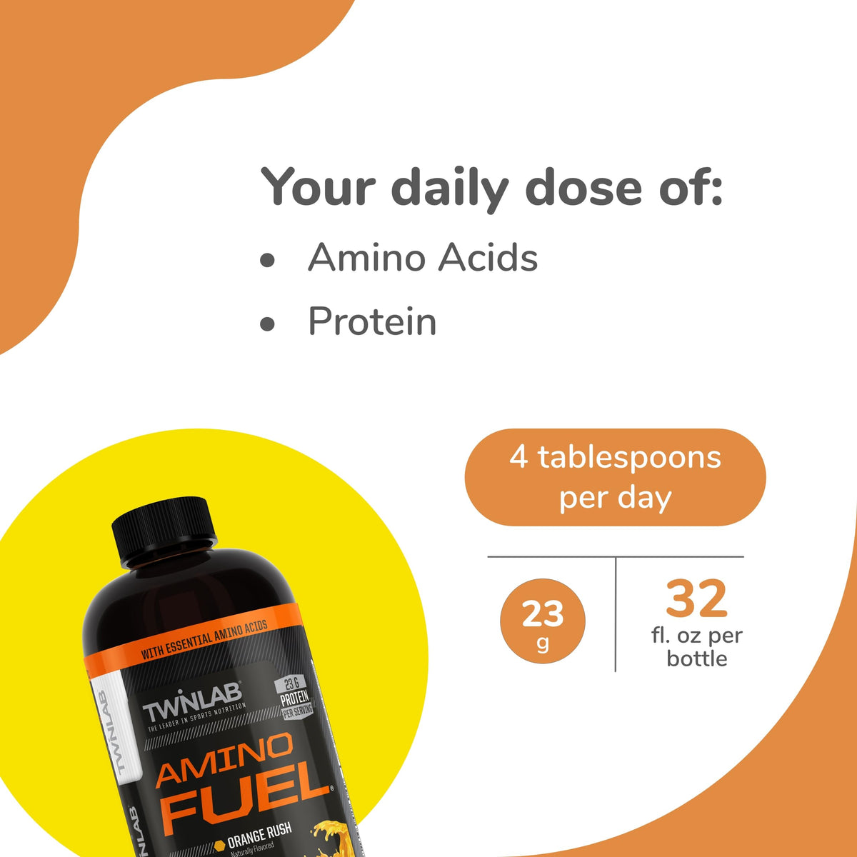 Twinlab Amino Fuel, Energy Drink and Supplement, 32 fl oz, Orange Rush