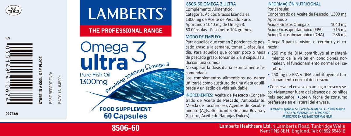 Lamberts Omega 3 Ultra Pure Fish Oil 1300mg - 60 Capsules - image 2