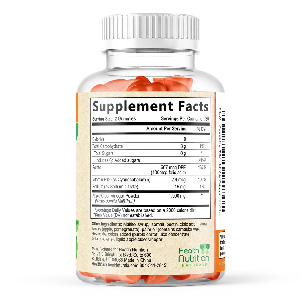 Health Nutrition Naturals Apple Cider Vinegar Gummies Zero Sugar