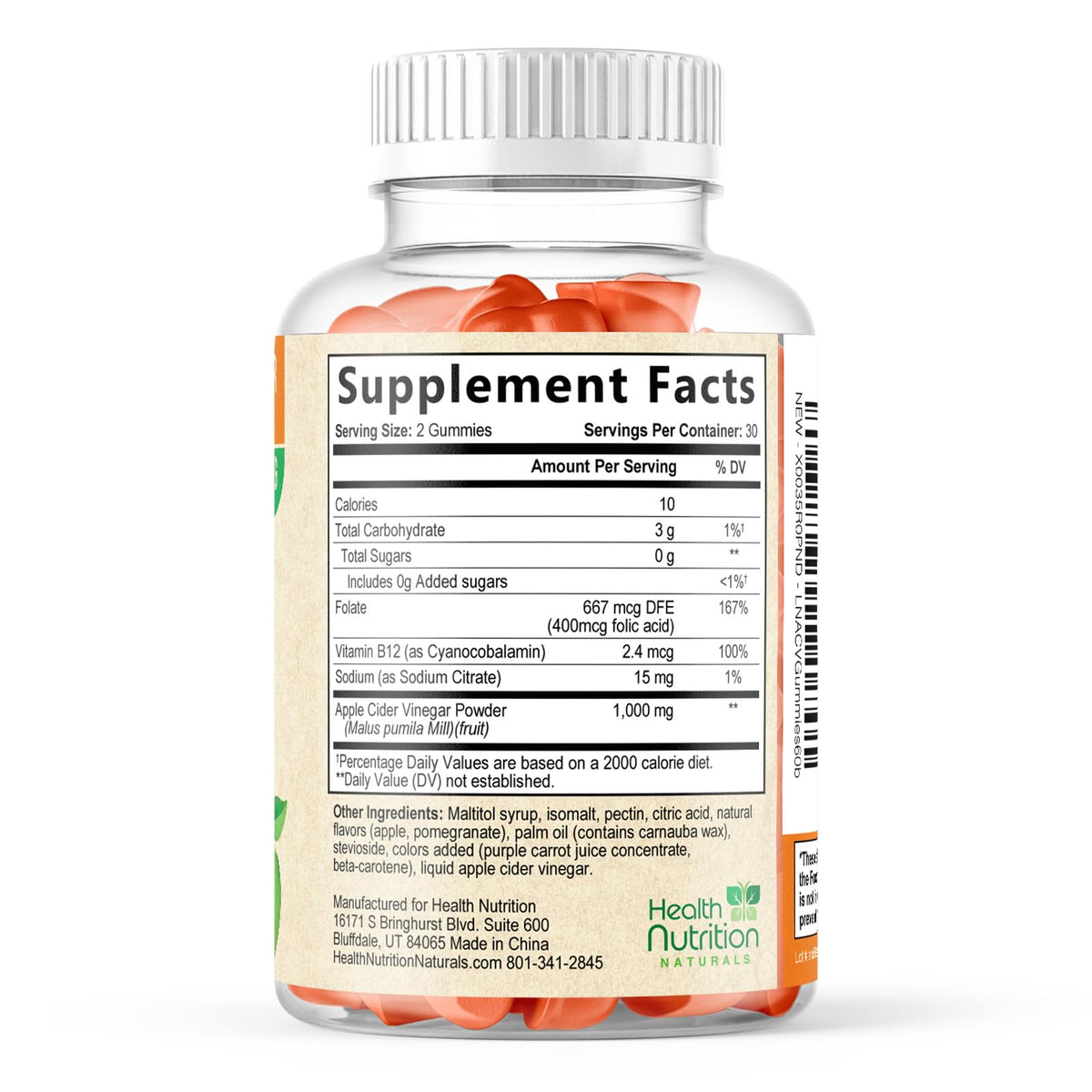 Health Nutrition Naturals Apple Cider Vinegar Gummies Zero Sugar