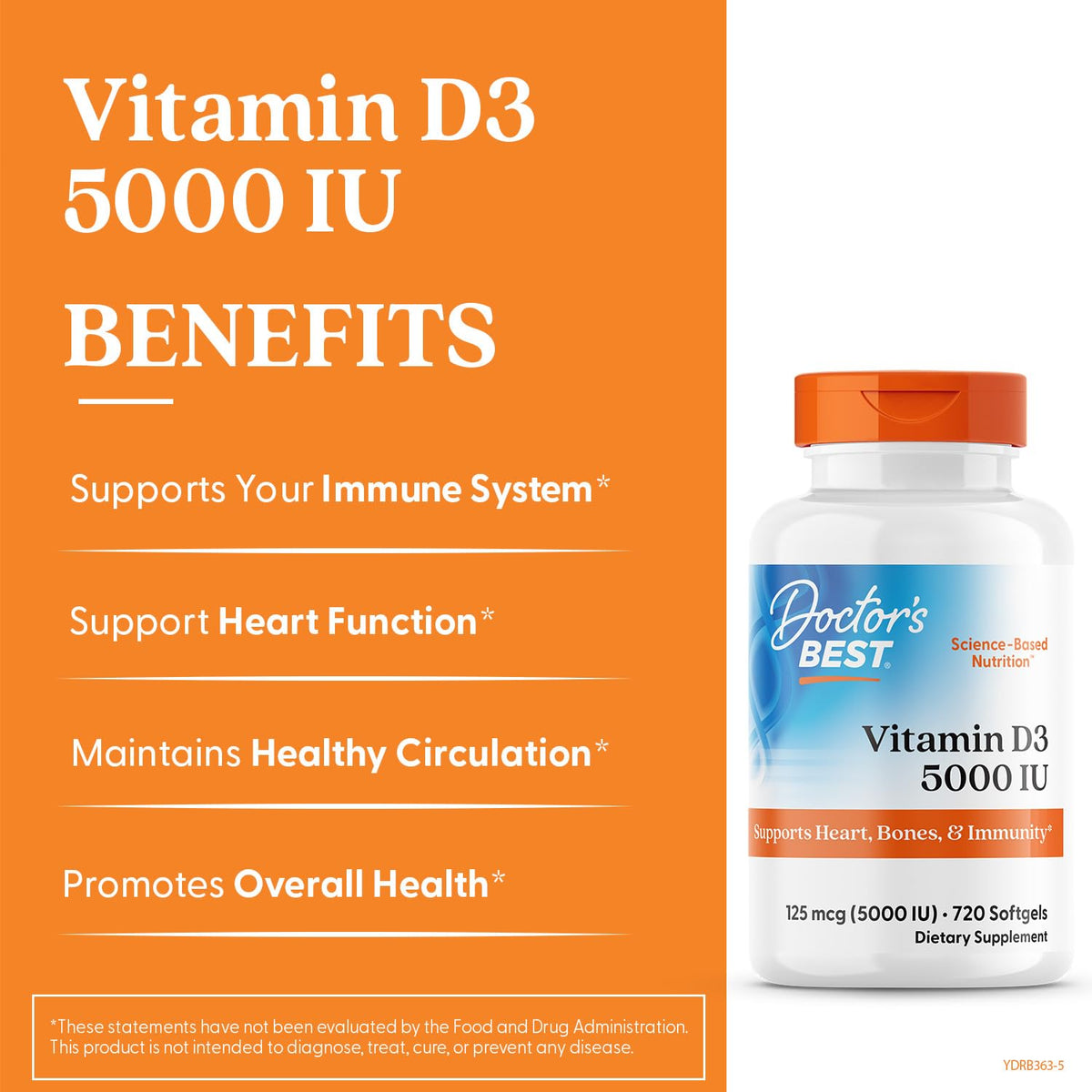 Doctor's BEST Vitamin D3 5000 IU - 720 Softgels - image 3