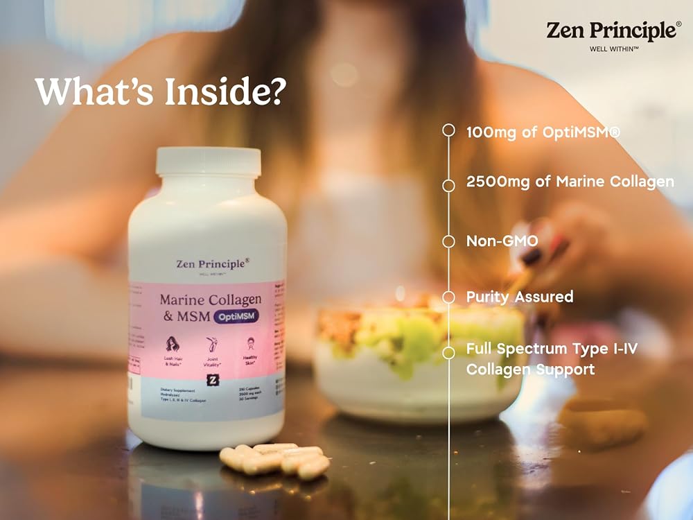 Zen Principle Marine Collagen Peptides Powder with OptiMSM Capsules.