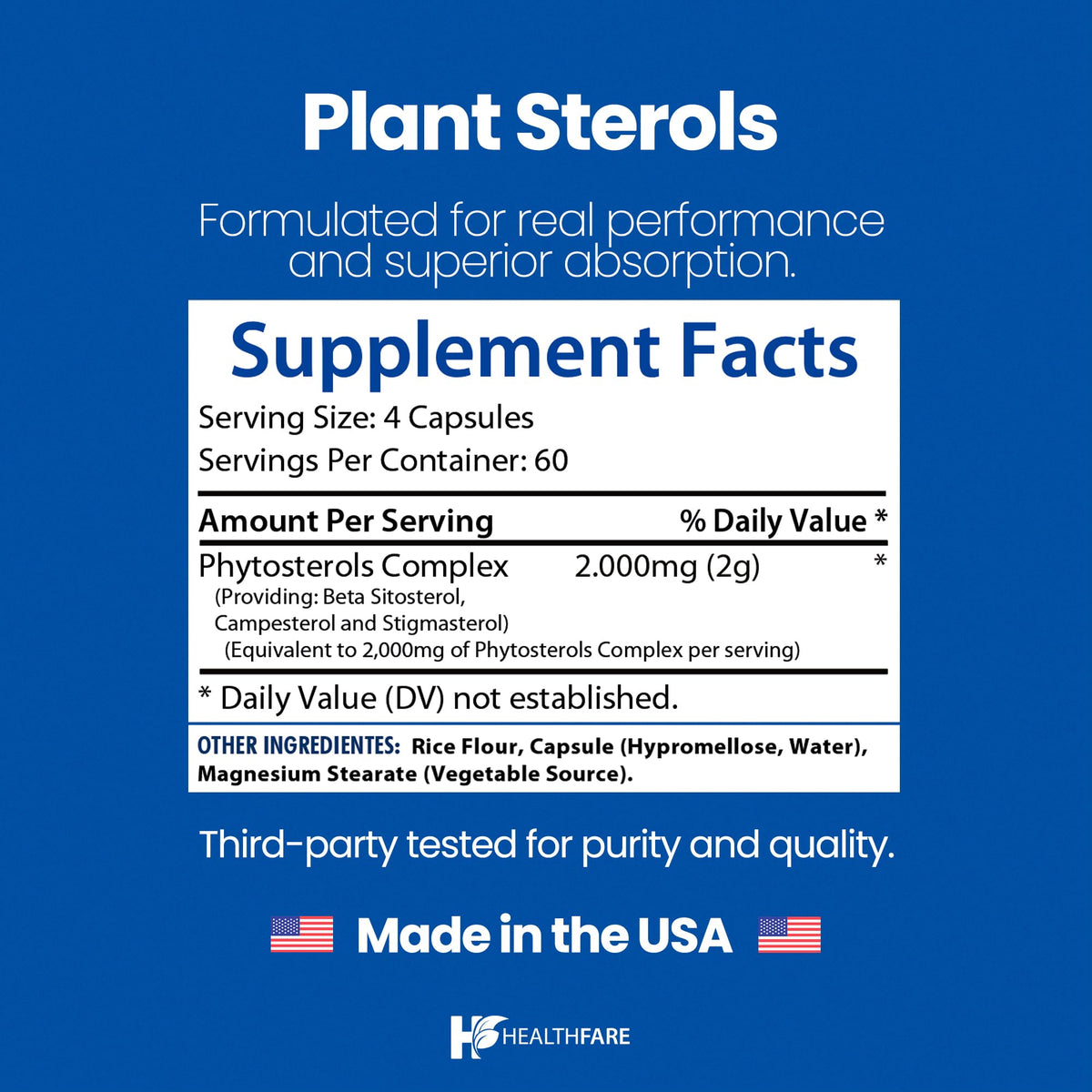 Healthfare Plant Sterols Capsules - 240 Vegan Capsules - image 3