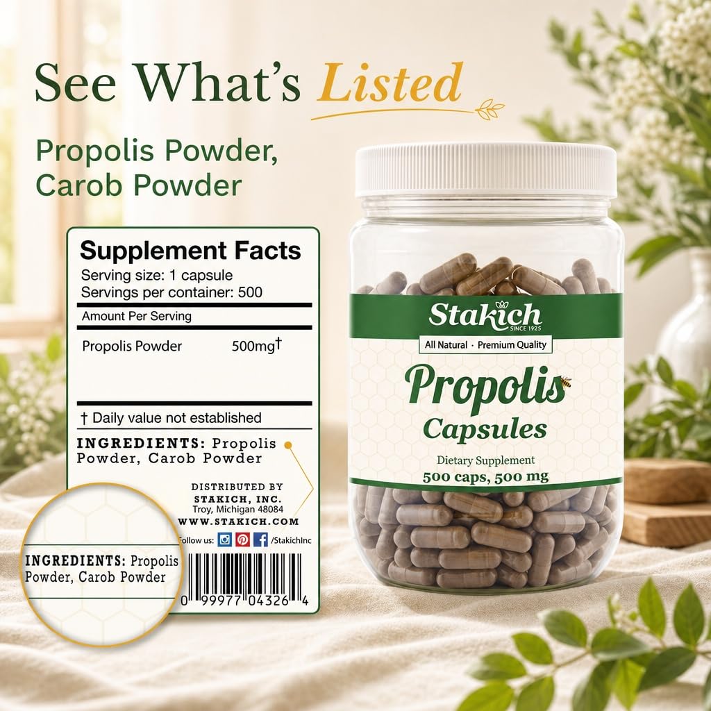 Stakich Bee Propolis Capsules 500 mg - 500 Count - image 9