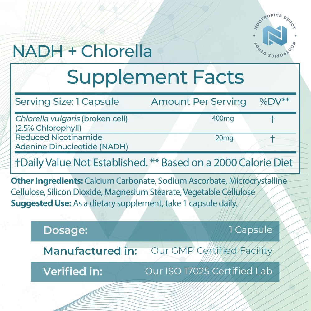 Nootropics Depot NADH + Chlorella Capsules
