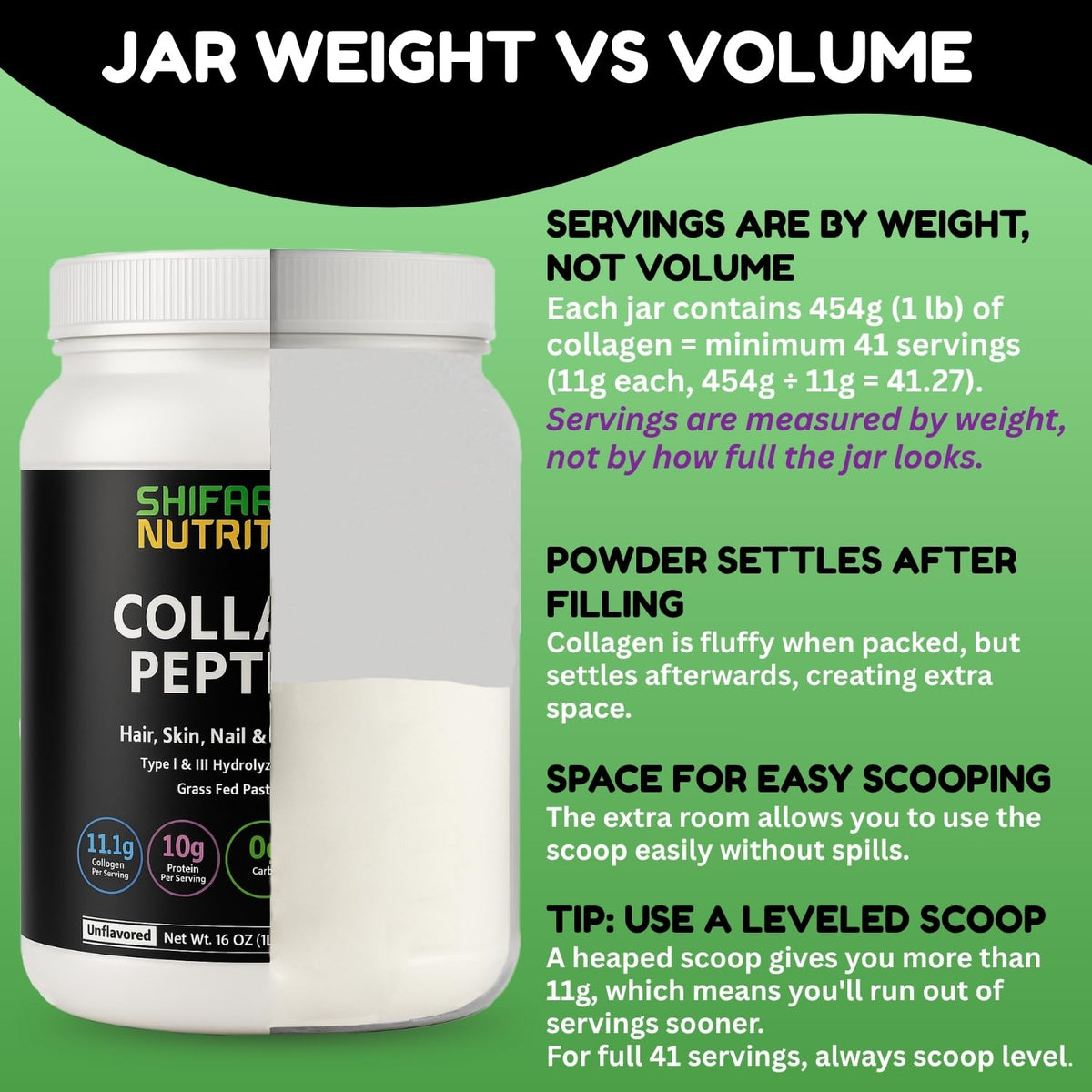 SHIFAA NUTRITION Grass Fed Collagen Peptides Powder - 1 lb - image 4