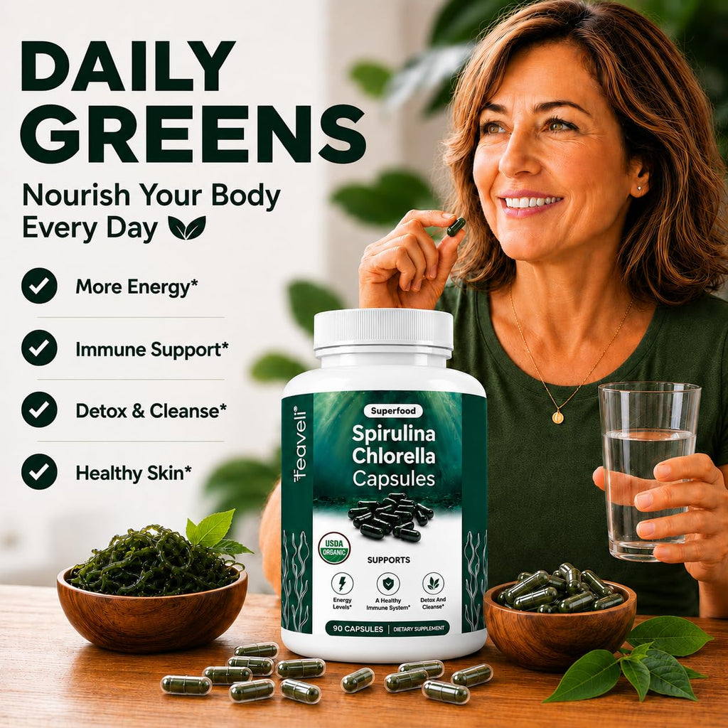 Teaveli Organic Spirulina and Chlorella Capsules - 90 Count - image 4