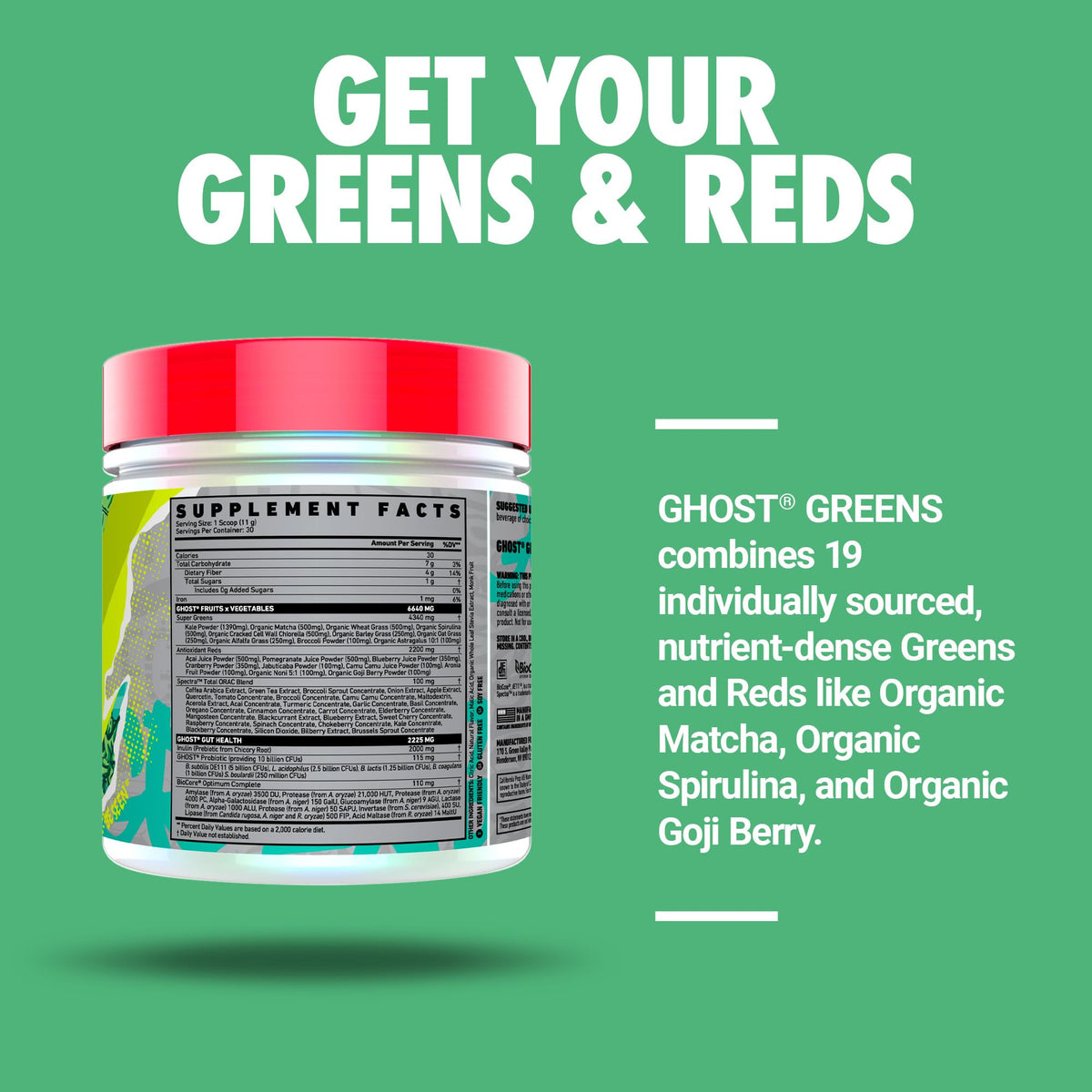 GHOST Greens Powder - 30 Servings, Gluten-Free