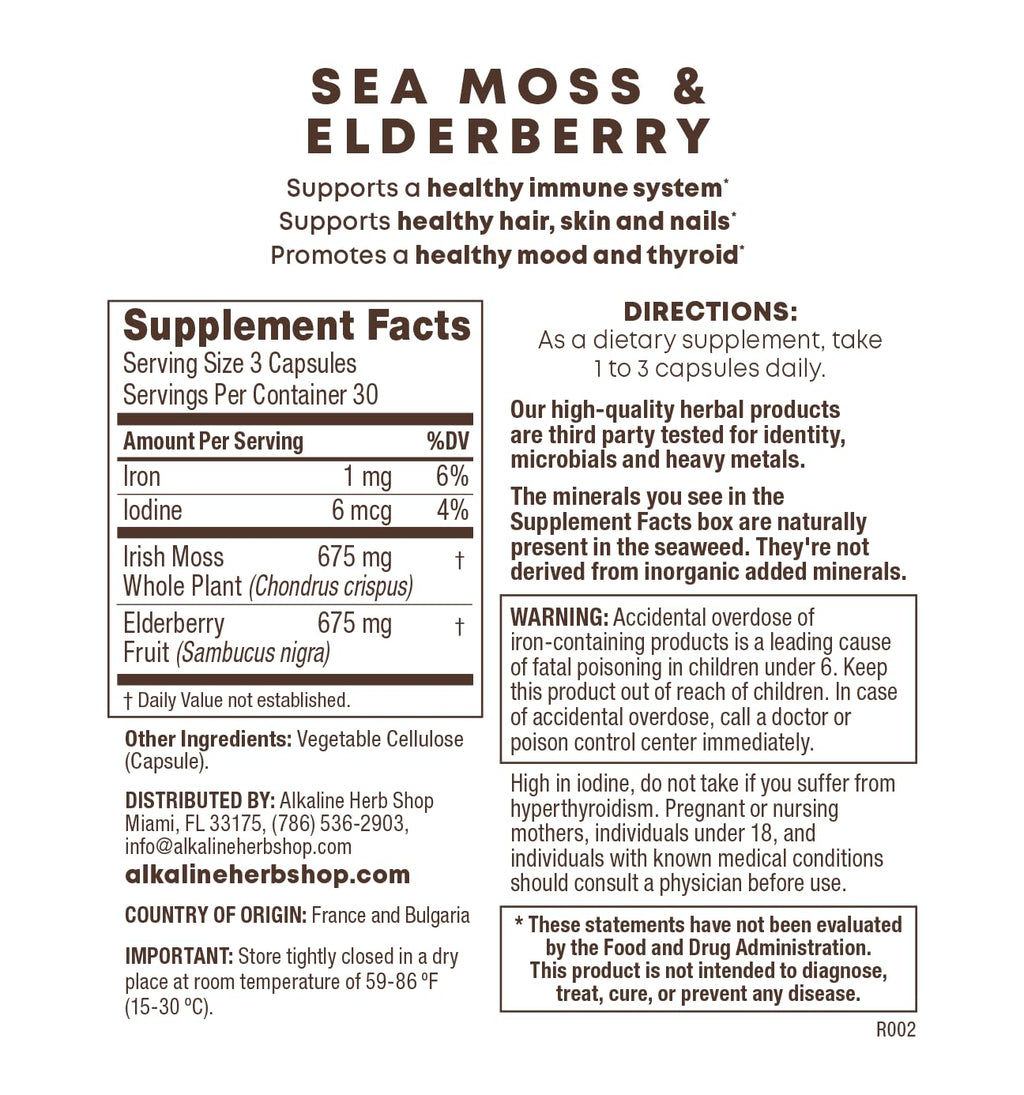 Alkaline Herb Sea Moss & Elderberry Supplement - 90 Capsules - image 2