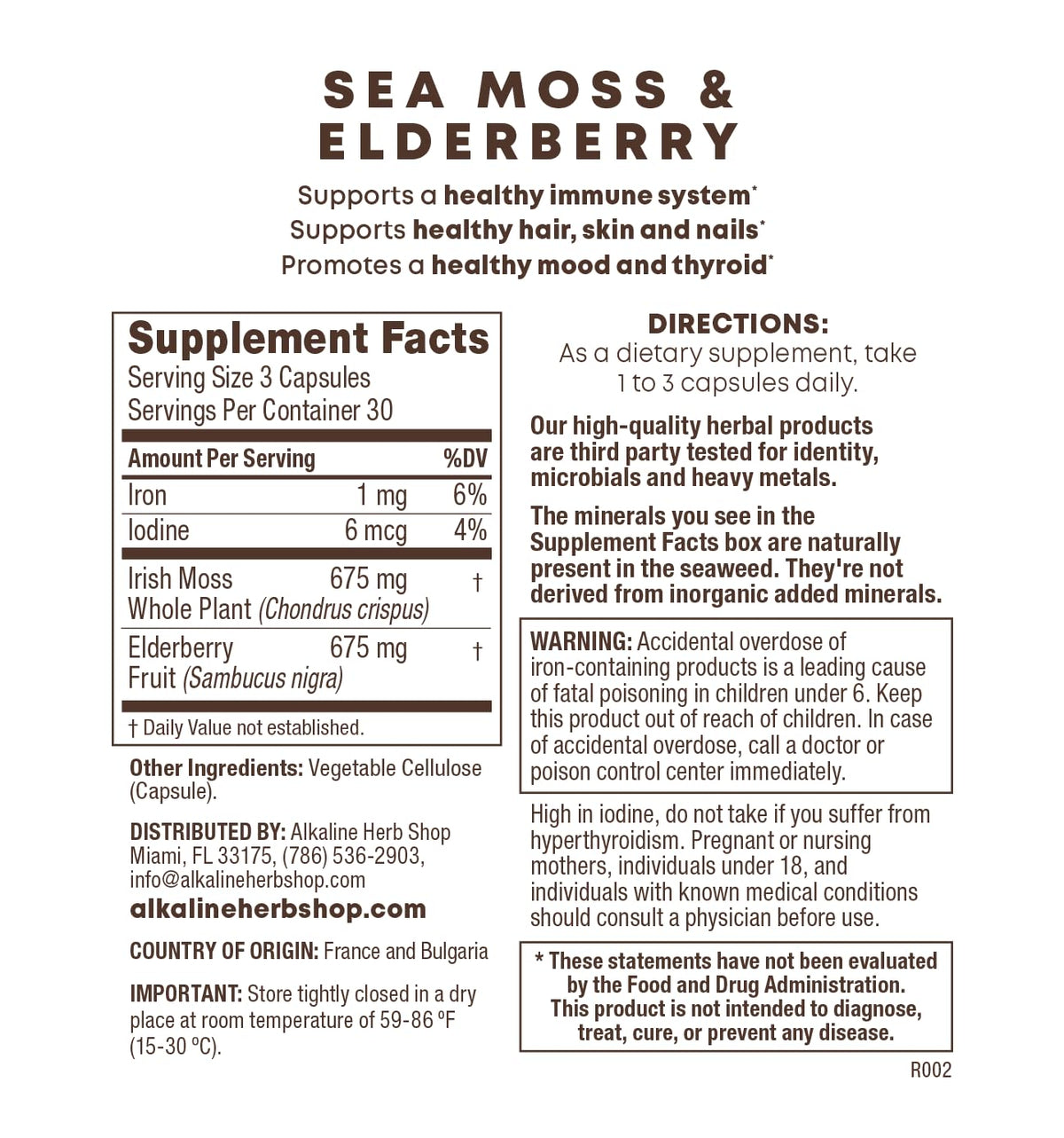 Alkaline Herb Sea Moss & Elderberry Supplement - 90 Capsules - image 2