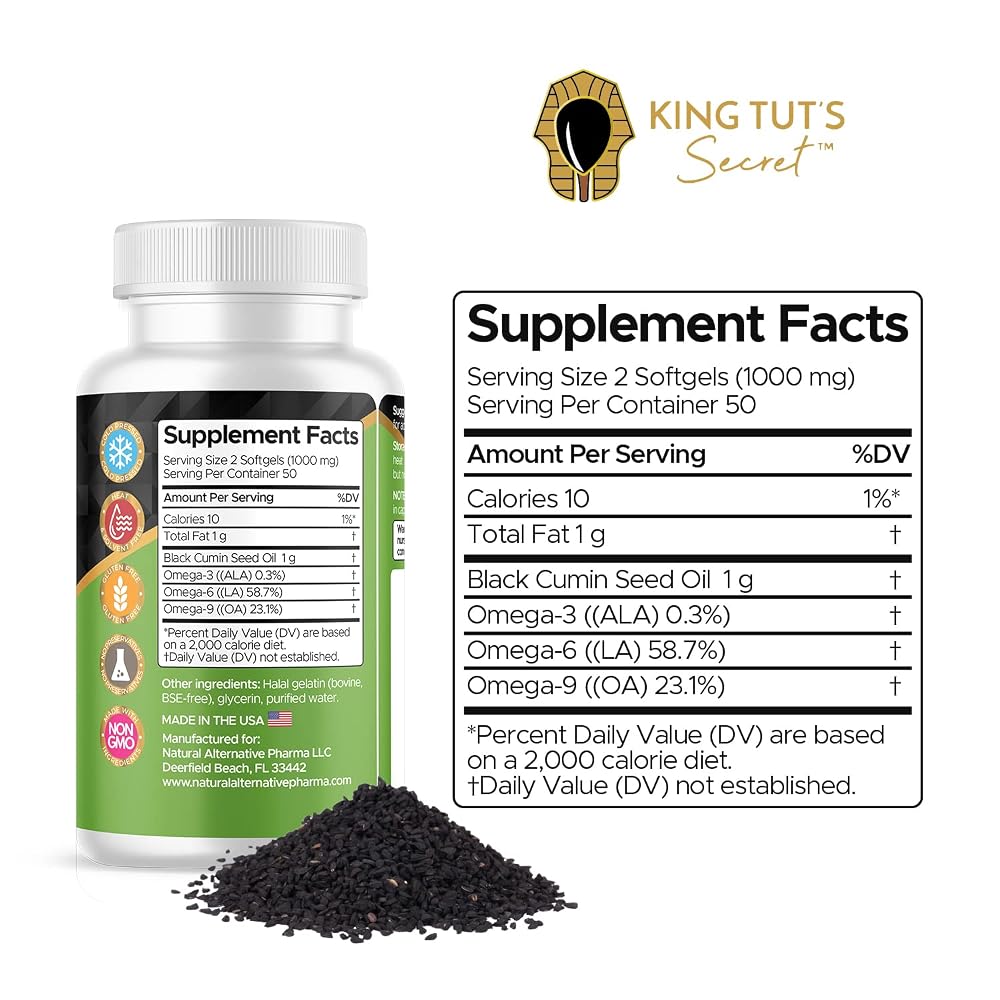 KING TUT'S SECRET Black Seed Capsules 500 mg - 100 Softgels - image 5