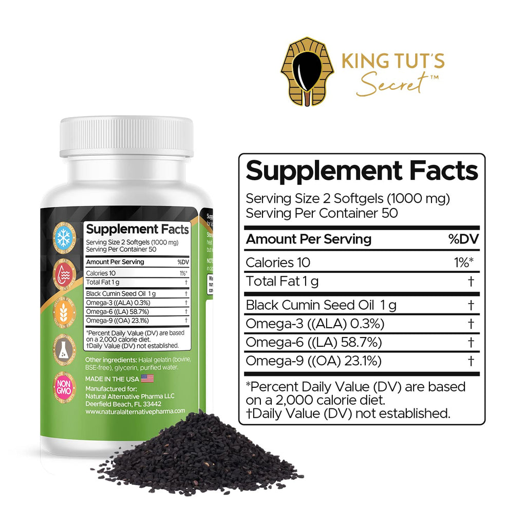 KING TUT'S SECRET Black Seed Capsules 500 mg - 100 Softgels - image 5